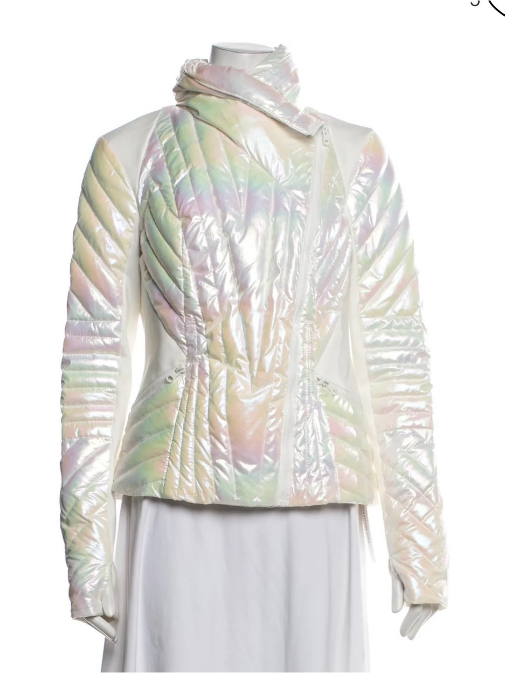 blanc noir Iridescent Quilted Puffer Jacket - White with Pastel Hues